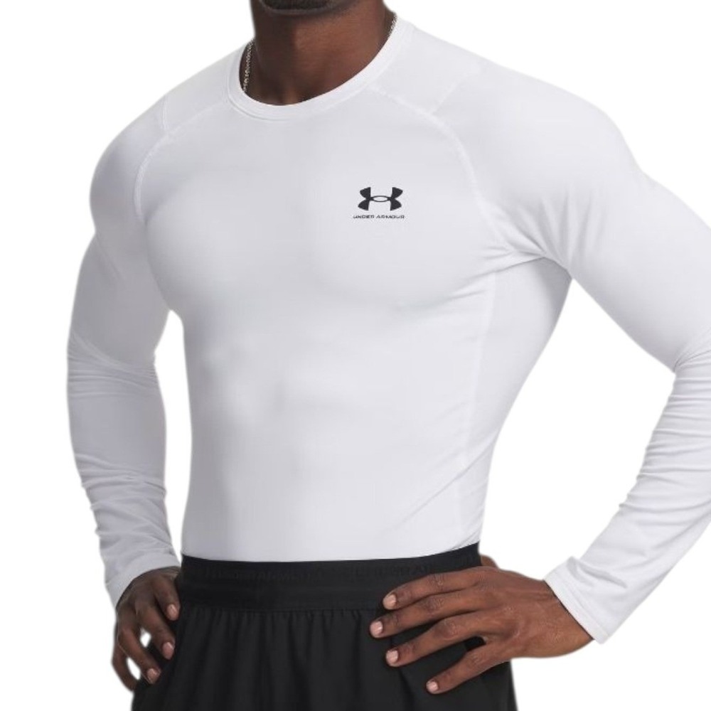 Under Armour HeatGear Compression Shirt Mens Large White Fitted Long Sleeve NEW